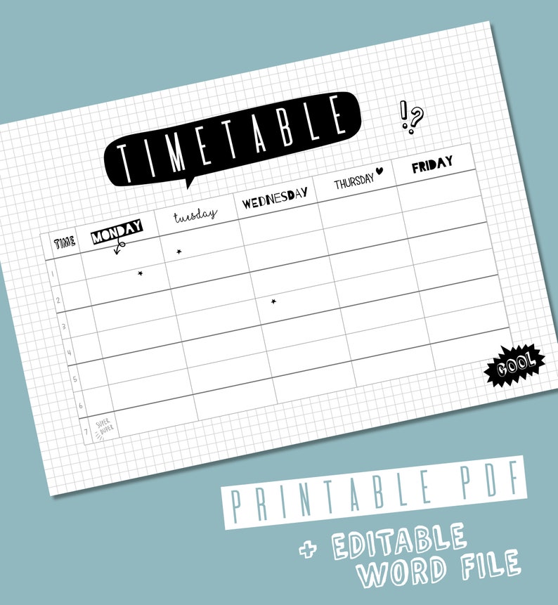 Timetable Word Printable Printable TIMETABLE // PDF + Word File - Etsy