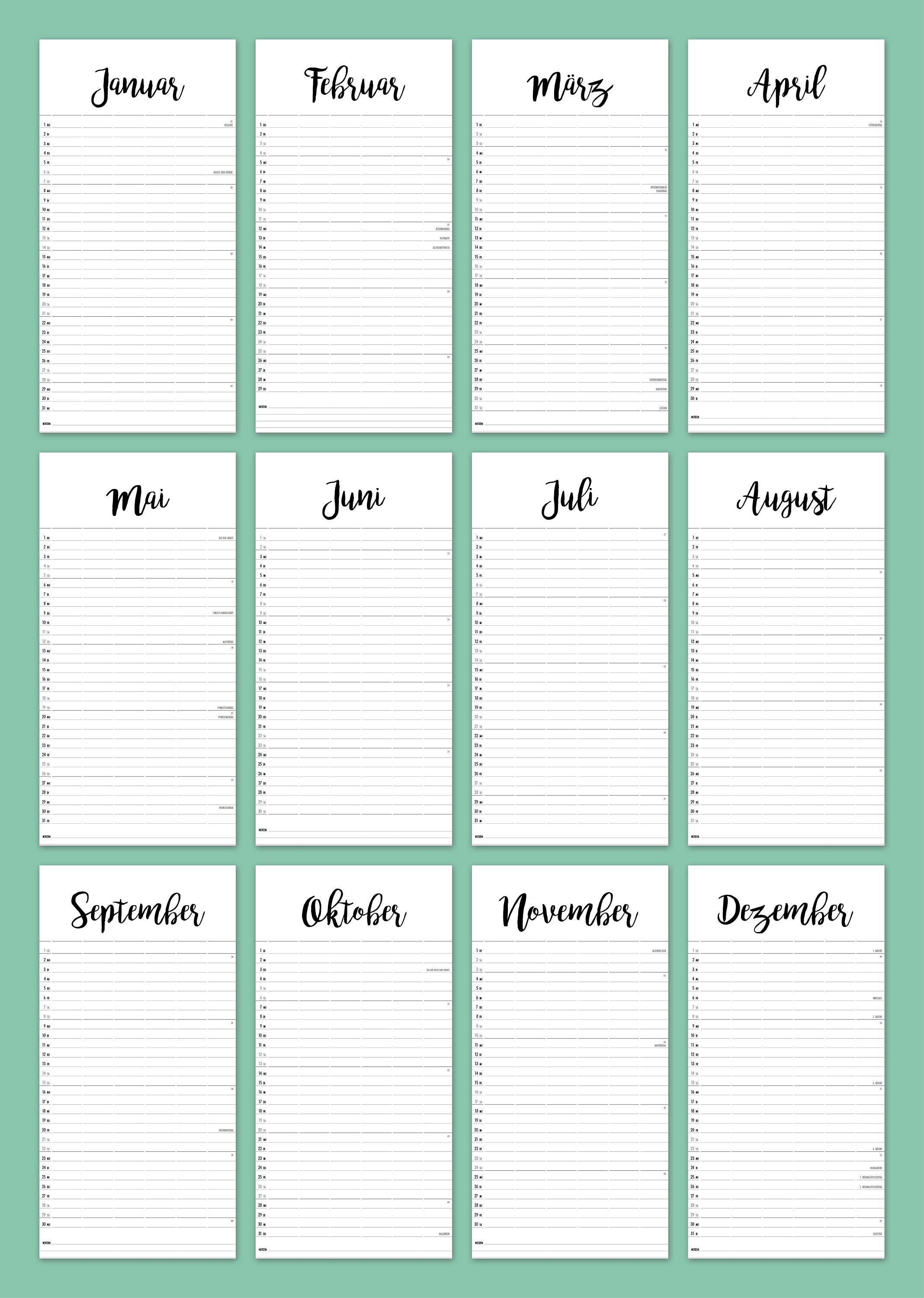 Familienkalender 2024 zum Ausdrucken als PDF - Etsy.de