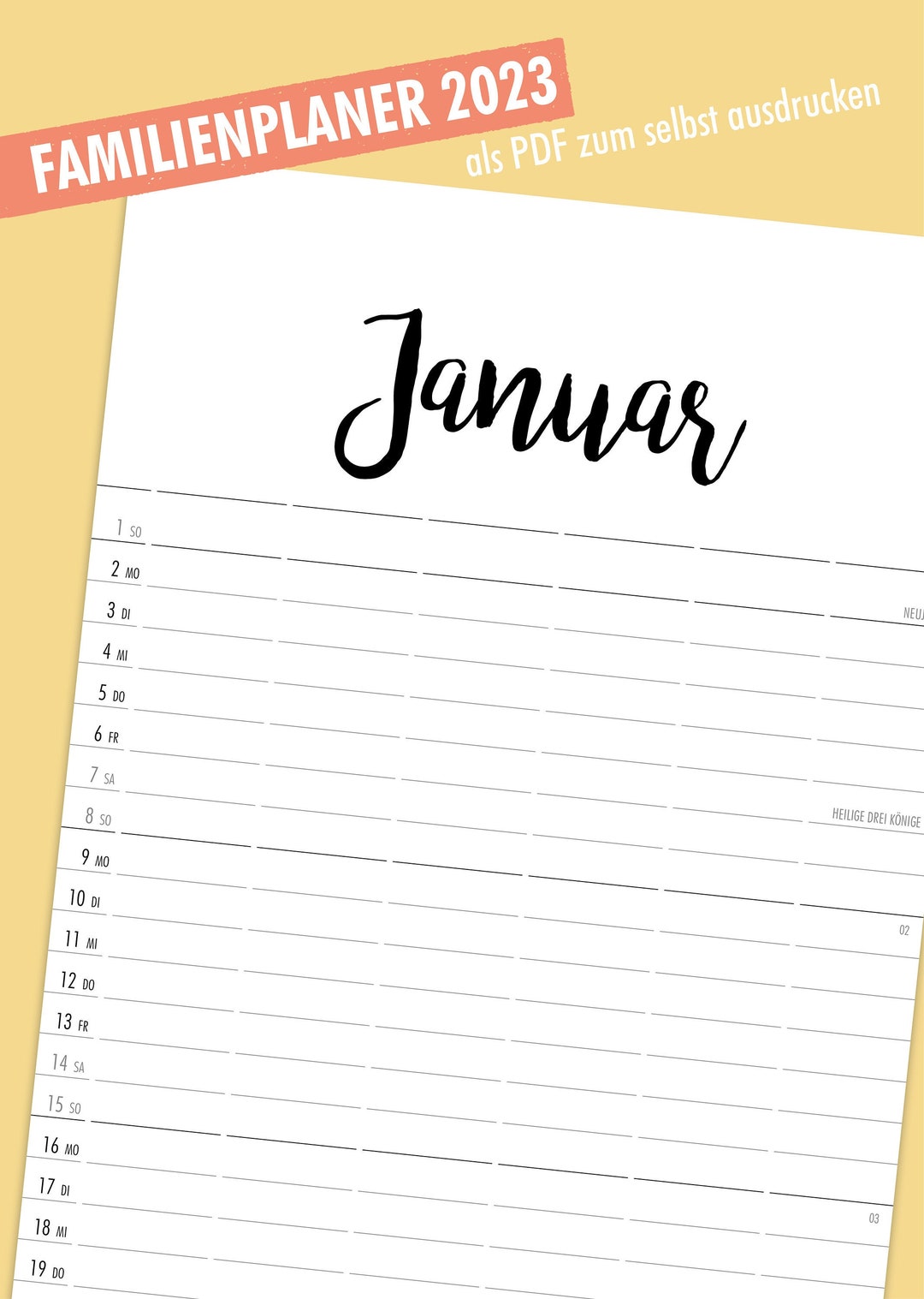 Familienkalender 2023 zum Ausdrucken als PDF - Etsy.de
