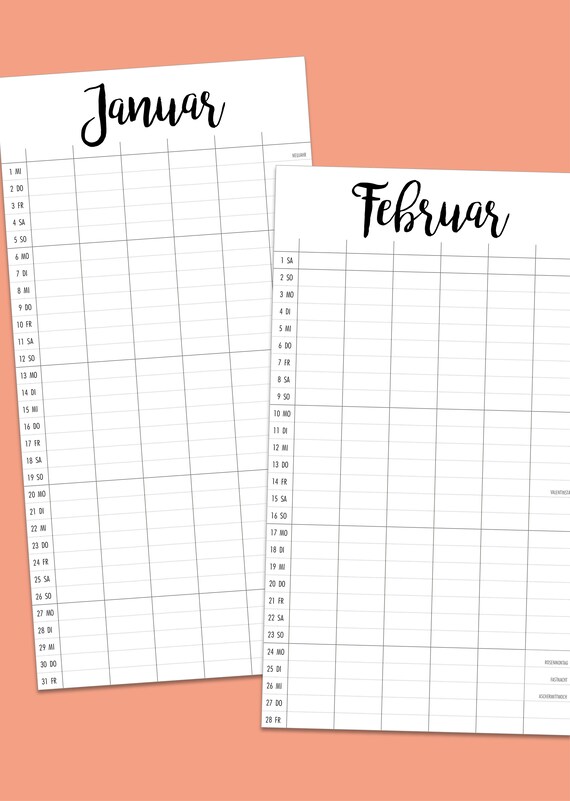 Familienkalender Zum Ausdrucken Als Pdf Etsy