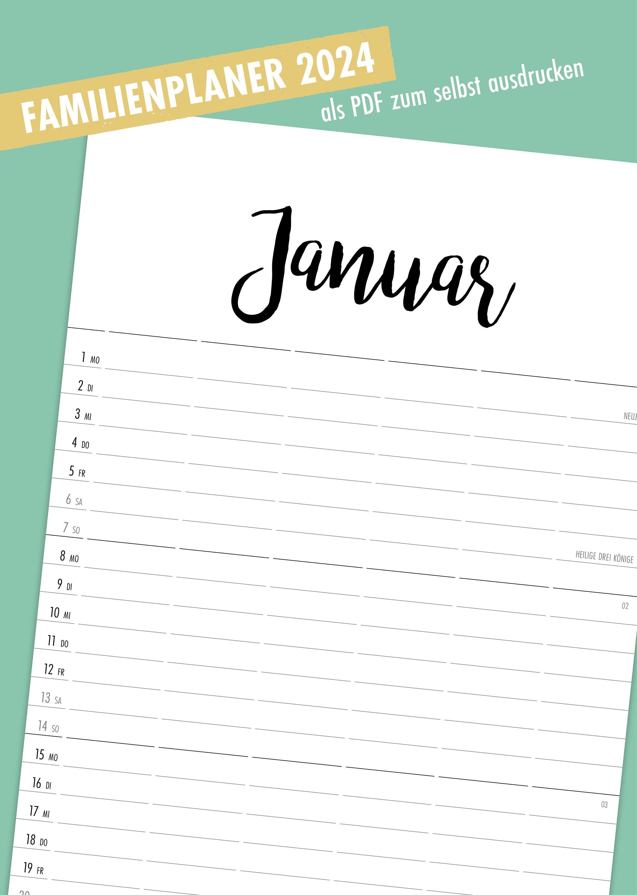 Familienkalender 2024 zum Ausdrucken als PDF Etsy.de