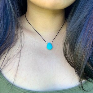 Turquoise Teardrop with SILVER Beads Necklace | String Bead Necklace | Charm Choker Necklace | Simple Necklace