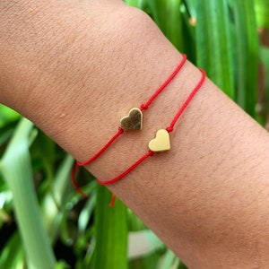 Gold Polished Heart Bead Lucky Red Bracelet | Red String Wrap Bracelets | Lucky Friendship Bracelets | Dainty Bracelet