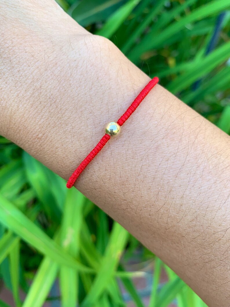 Red String Wrap Bracelets Dainty Bracelet Lucky Friendship Bracelets Single 14K Gold Filled Seamless Bead Lucky Red Bracelet