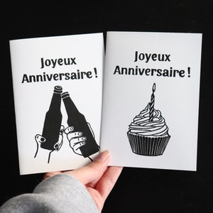 Carte d'anniversaire linogravure - Papier recyclé - Impression à la main