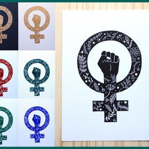 Linogravure signe féministe - Plusieurs couleurs au choix