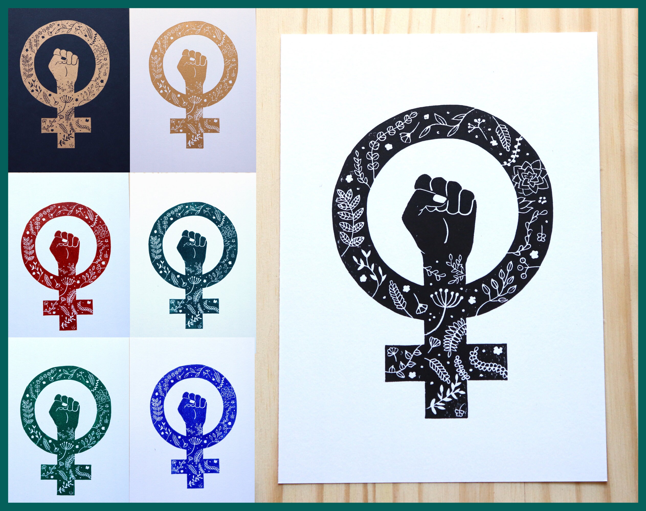 Linocut feminist sign - Multiple colors to choose from