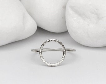 Hammered Sterling Silver Circle Ring - Handmade Dainty Ring