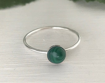 Malachite Gemstone Ring, Green Stone ring, Solid Silver, Dainty Stacking Ring, Minimalist, Semi Precious Gemstone