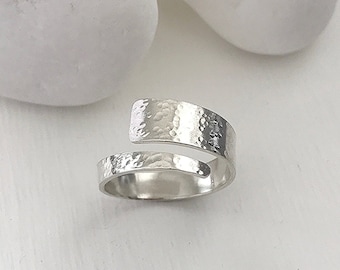 Hammered Silver Ring - Textured Silver Wrap Ring - Adjustable Ring - Dainty Stacking Ring - Minimalist Ring