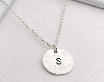 Hammered initial Necklace  - Letter Necklace -  Initial Necklaces for Women - Personalised letter Necklace - Bridesmaid Gift - Gift for Her
