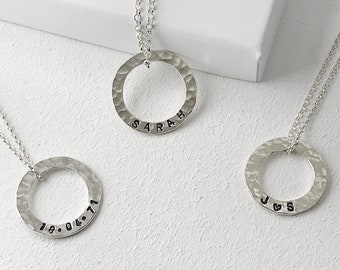 Initial Necklace - Personalised Necklace - Custom Necklace - Handstamped Necklace - Name Necklace - Silver Circle Necklace