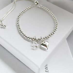Sterling Silver Heart Bracelet - Initial Heart Bracelet- Charm  Bracelet