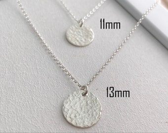 Sterling Silver Hammered Necklace - Hammered Circle Necklace - Silver Disc Necklace - Silver Circle Necklace - Gift for Her