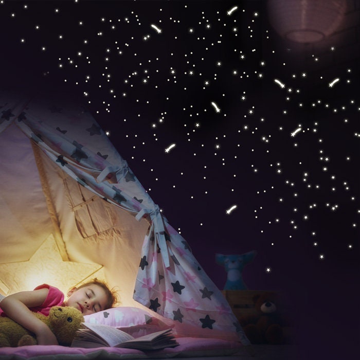 Leuchtaufkleber 350 Stk fluoreszierende Sterne und Punkte leuchten im  Dunklen Kinderzimmer Sternenhimmel
