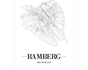 JUNIWORDS Stadtposter city poster Deutschland "Bamberg" in Schwarz oder Weiß A4 A3 A2 A1 - 100 % Made in Germany