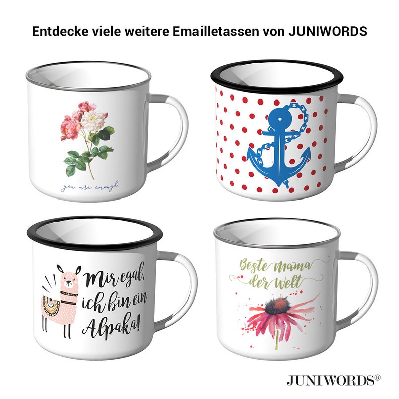 JUNIWORDS Emaille Tasse Mein Zuhause ist Unterwegs 100 % Made in Germany Bild 6