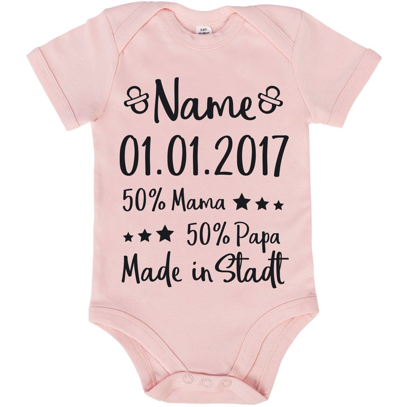 JUNIWORDS Babybody Name und Datum Blau Rosa Weiß Schwarz 100 % Made in Germany Bild 2