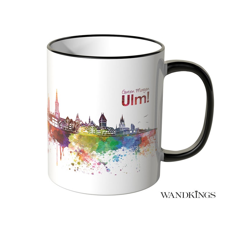 WANDKINGS Tasse Aquarell Skyline Ulm 100 % Made in Germany Bild 1