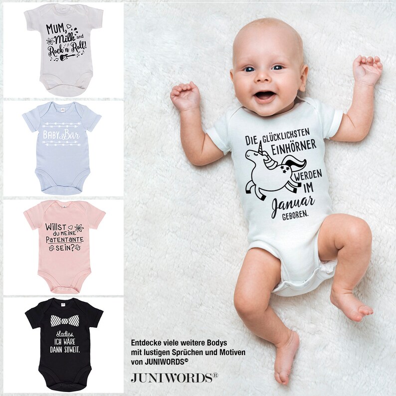 JUNIWORDS Babybody You can do it Grandpa Blue Pink White Black 100% Made in Germany image 6