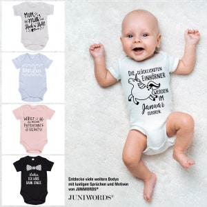 JUNIWORDS Babybody Name und Datum Blau Rosa Weiß Schwarz 100 % Made in Germany Bild 6