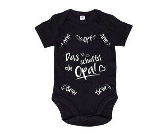 JUNIWORDS Babybody « Tu peux le faire grand-père! » Bleu Rose Blanc Noir - 100% Made in Germany