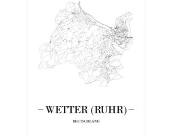 JUNIWORDS Stadtposter city poster Deutschland "Wetter (Ruhr)" in Schwarz oder Weiß A4 A3 A2 A1 - 100 % Made in Germany