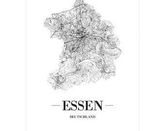 JUNIWORDS Stadtposter city poster Deutschland "Essen" in Schwarz oder Weiß A4 A3 A2 A1 - 100 % Made in Germany