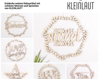 KLEINLAUT Couronne "Couronnes" en bois (bouleau) Noël Heimat Accueil Bienvenue Bienvenue MR MRS - 100% Made in Germany