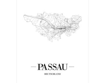 JUNIWORDS Stadtposter city poster Deutschland "Passau" in Schwarz oder Weiß A4 A3 A2 A1 - 100 % Made in Germany