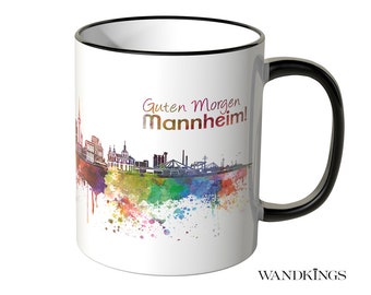 WANDKINGS Tasse "Aquarell Skyline Mannheim" - 100 % Made in Germany
