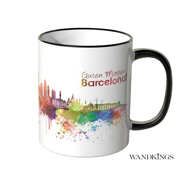 WANDKINGS Tasse "Aquarell Skyline Barcelona" - 100 % Made in Germany