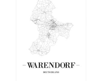 JUNIWORDS Stadtposter city poster Deutschland "Warendorf" in Schwarz oder Weiß A4 A3 A2 A1 - 100 % Made in Germany