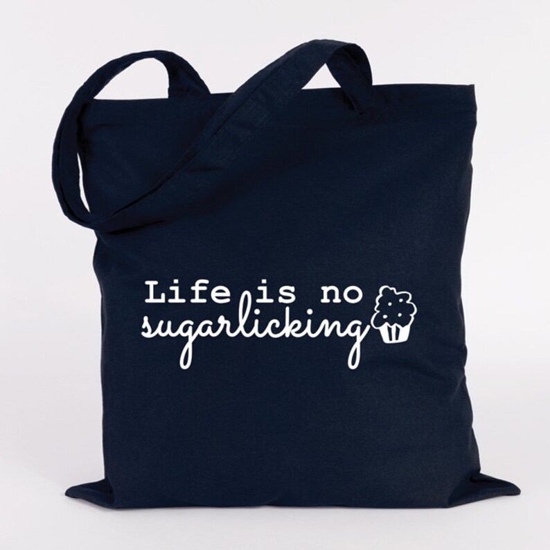 JUNIWORDS Jutebeutel Motiv Life is no sugarlicking 100 % Made in Germany Bild 1