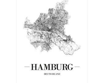 JUNIWORDS Stadtposter city poster Deutschland "Hamburg" in Schwarz oder Weiß A4 A3 A2 A1 - 100 % Made in Germany