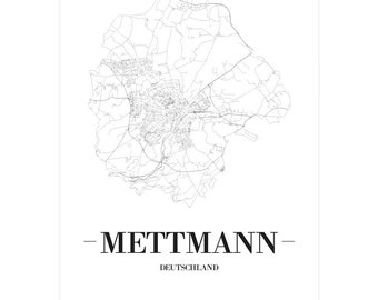 JUNIWORDS Stadtposter city poster Deutschland "Mettmann" in Schwarz oder Weiß A4 A3 A2 A1 - 100 % Made in Germany