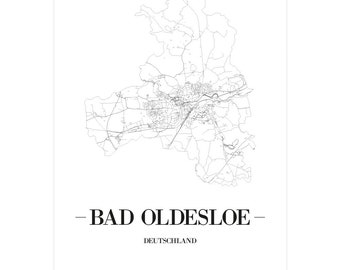 JUNIWORDS Stadtposter city poster Deutschland "Bad Oldesloe" in Schwarz oder Weiß A4 A3 A2 A1 - 100 % Made in Germany