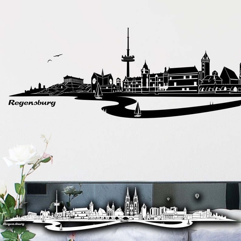 WANDKINGS Wandtattoo Skyline Regensburg mit Fluss 100 % Made in Germany Bild 1