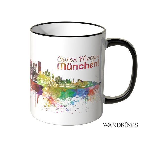 WANDKINGS Tasse "Aquarell Skyline München" - 100 % Made in Germany