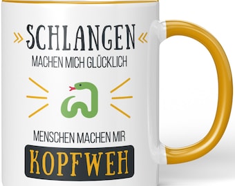 JUNIWORDS Tasse "Schlangen machen mich glücklich Menschen machen mir Kopfweh" - 100 % Made in Germany