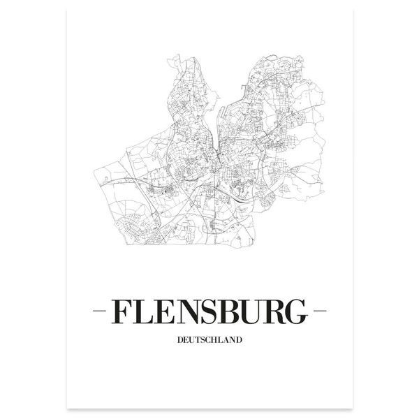 JUNIWORDS Stadtposter city poster Deutschland "Flensburg" in Schwarz oder Weiß A4 A3 A2 A1 - 100 % Made in Germany