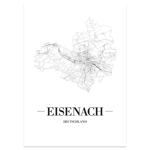 JUNIWORDS Stadtposter city poster Deutschland "Eisenach" in Schwarz oder Weiß A4 A3 A2 A1 - 100 % Made in Germany