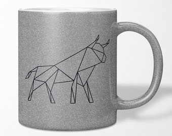 JUNIWORDS Glitzer Tasse "Origami Sternzeichen Stier" - 100 % Made in Germany