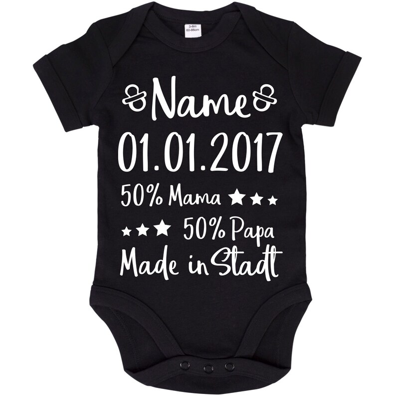 JUNIWORDS Babybody Name und Datum Blau Rosa Weiß Schwarz 100 % Made in Germany Bild 3