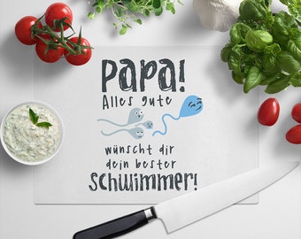 JUNIWORDS Glasschneidebrettchen "Papa! Alles Gute wünscht dir dein bester Schwimmer" - 100 % Made in Germany