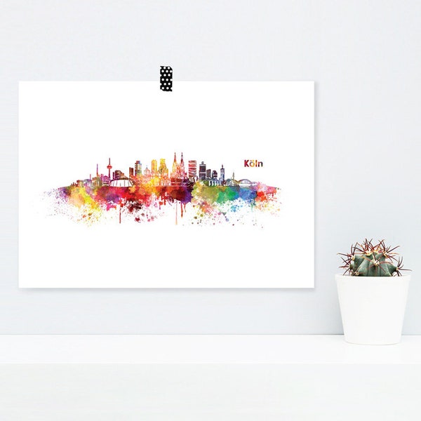 JUNIWORDS poster "Skyline Cologne" in watercolor A4 A3 A2 A1 - 100% Made in Germany