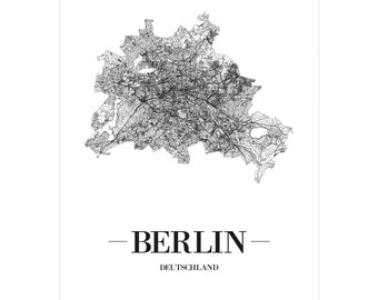 JUNIWORDS Stadtposter city poster Deutschland "Berlin" in Schwarz oder Weiß A4 A3 A2 A1 - 100 % Made in Germany