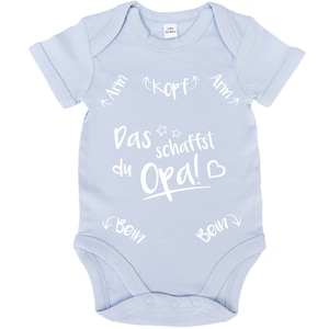 JUNIWORDS Babybody Das schaffst Du Opa Blau Rosa Weiß Schwarz 100 % Made in Germany Hellblau/Light Blue