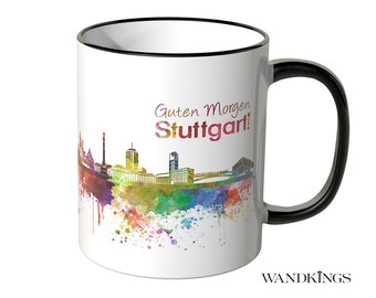 WANDKINGS Tasse "Aquarell Skyline Stuttgart" - 100 % Made in Germany