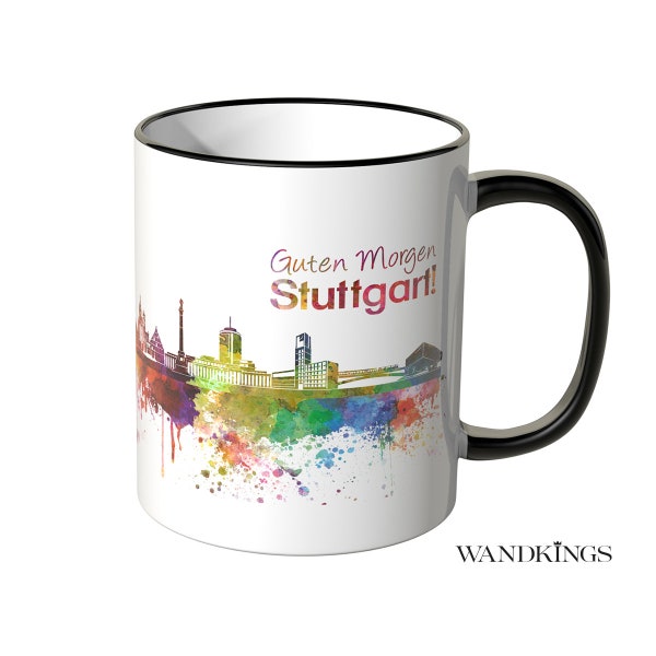 WANDKINGS Tasse "Aquarell Skyline Stuttgart" - 100 % Made in Germany